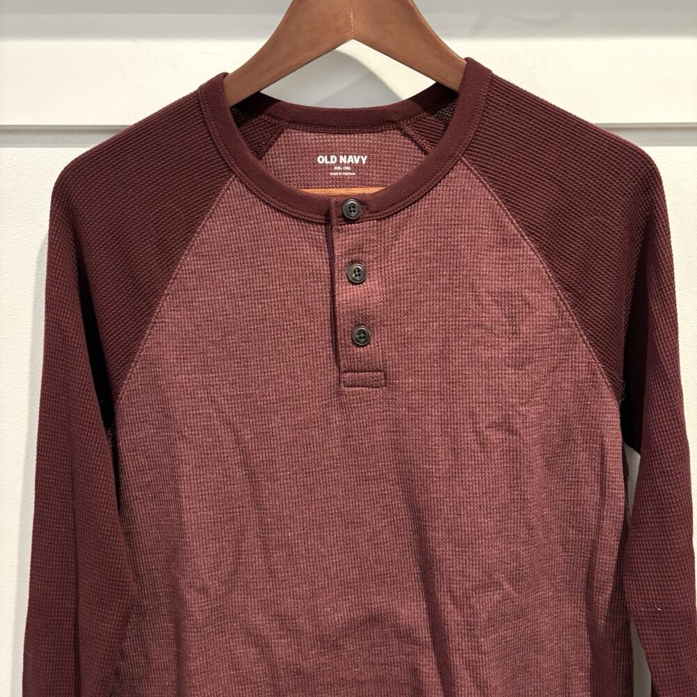 Old Navy Henley Shirt Boys XXL 18 Burgundy Red Waffle Thermal Long Sleeve